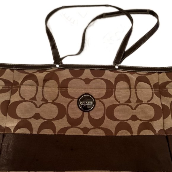 Coach F19202 Signature,  Brown & Tan Monogram Canvas Large Diaper Bag / Tote - Picture 7 of 13